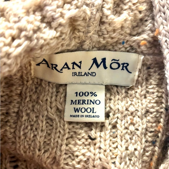 Aran Mór Ireland 100% Merino Wool Zip Hoodie Sweater Oatmeal Speckle GUC - Picture 2 of 10